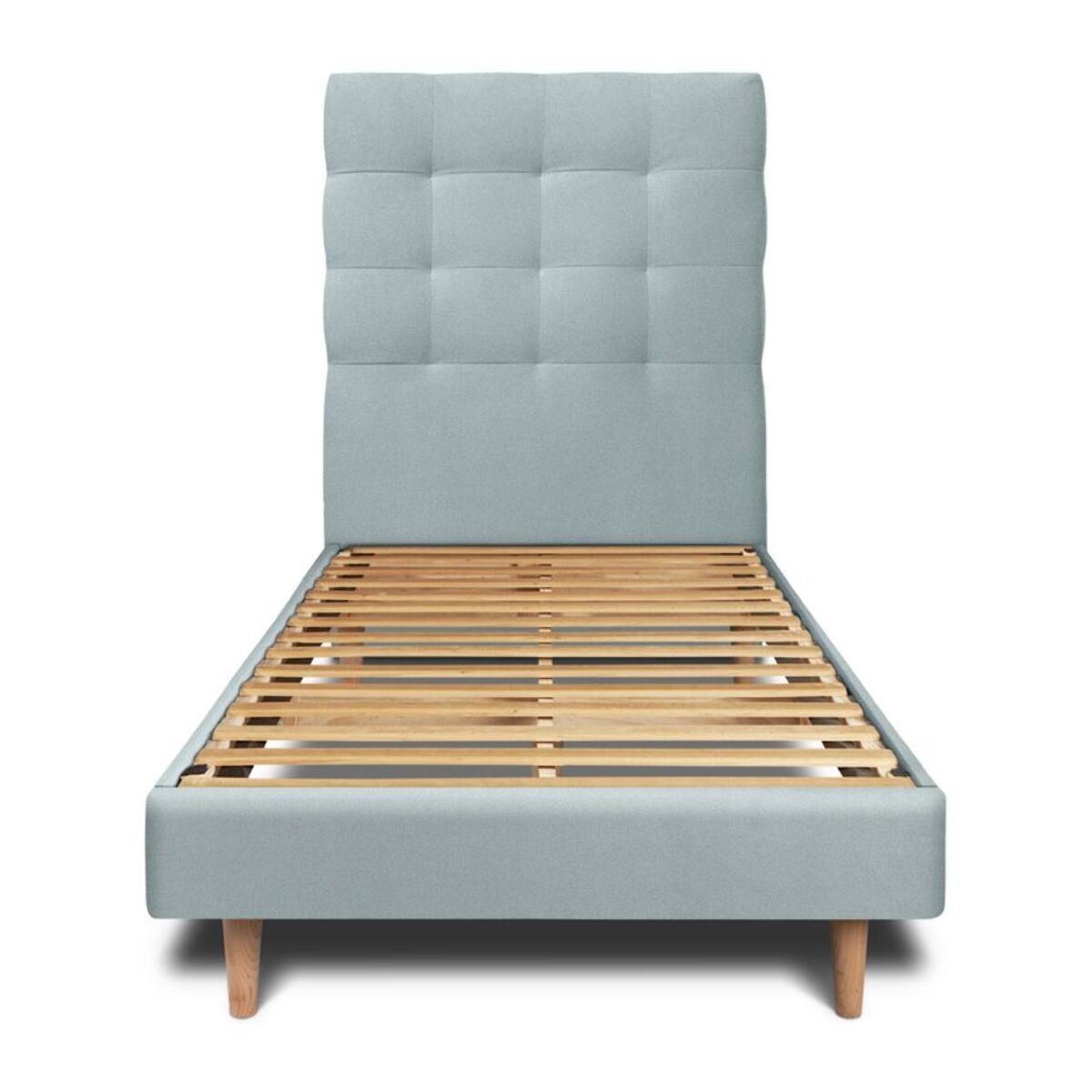 Lit avec tête de lit capitonnée velours et sommier kit Ep14