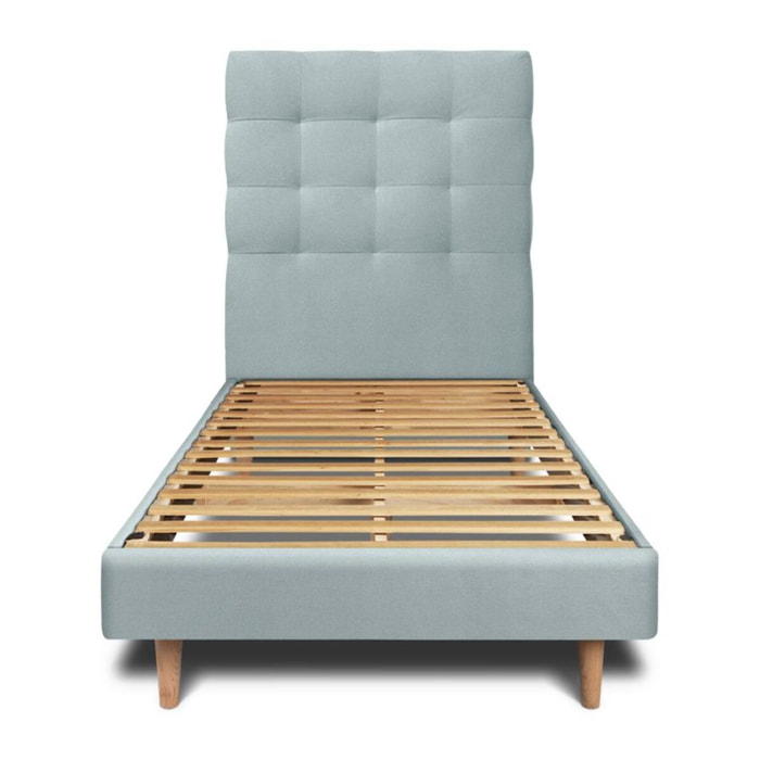 Lit avec tête de lit capitonnée velours et sommier kit Ep14