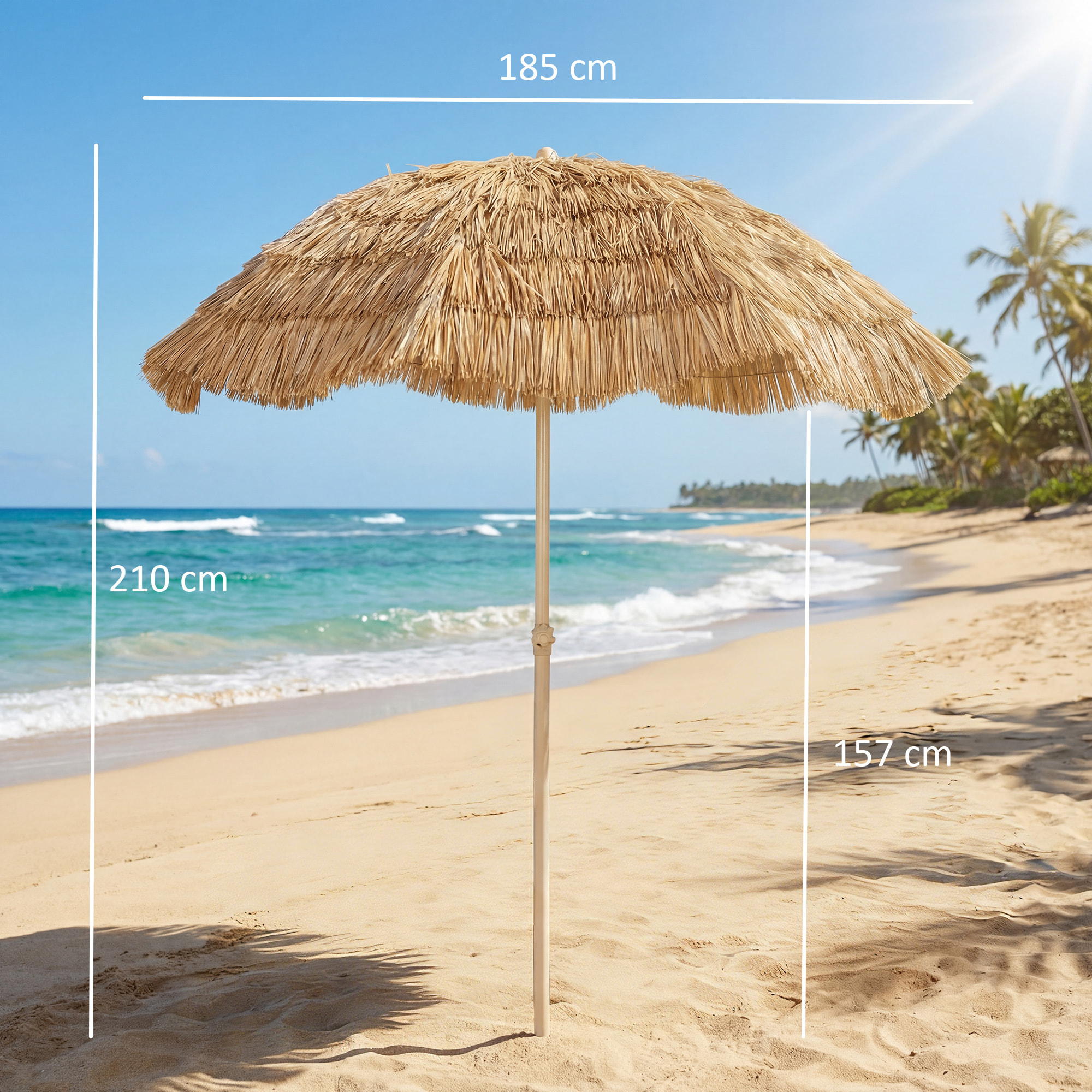 Parasol de plage inclinable design Hawaï 185 cm raphia artificiel kaki beige