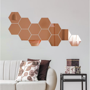 12 stickers miroirs hexagonaux rose or