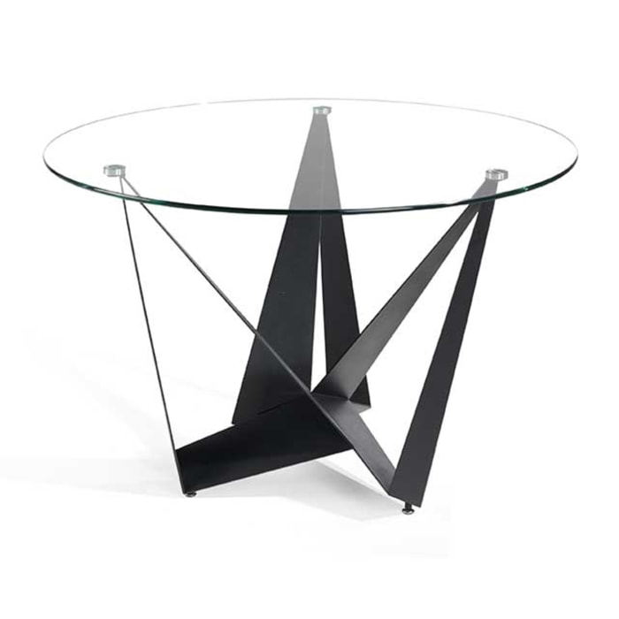 Mesa fija circular – Vidrio y negro mate
