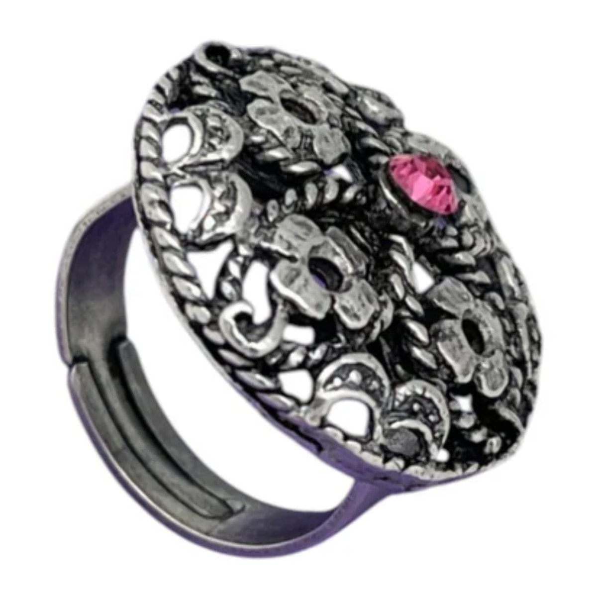 Anillo redondo Vintage con cristal Sw rosa plata 10µ