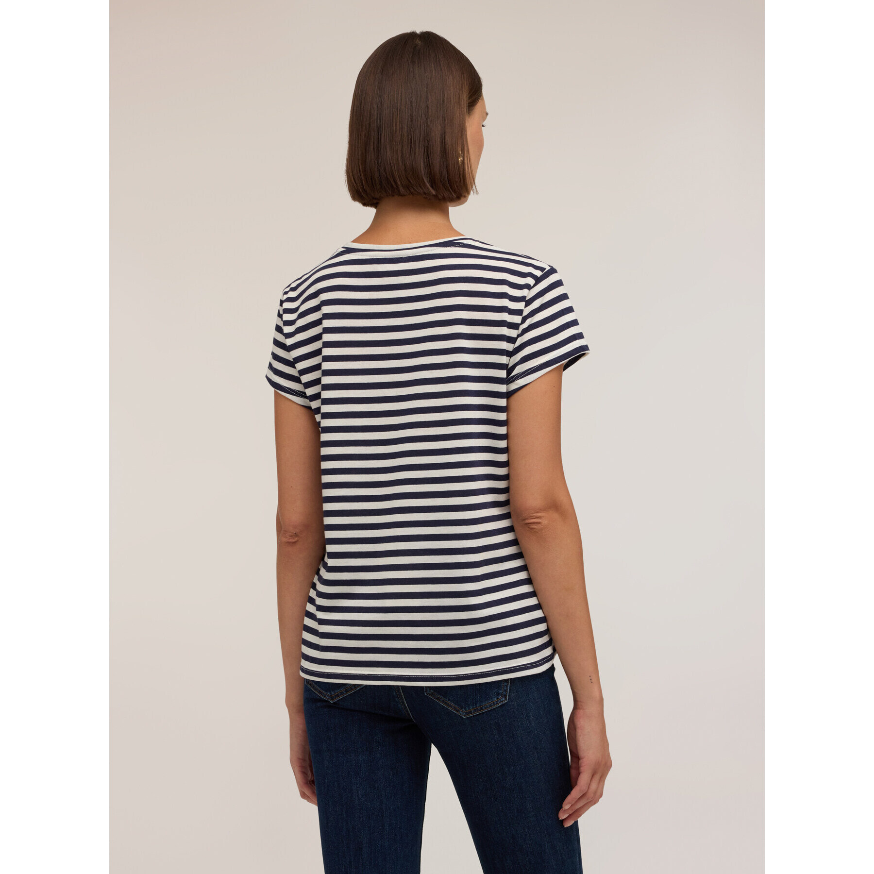 Motivi - T-shirt a righe con patch - Blu
