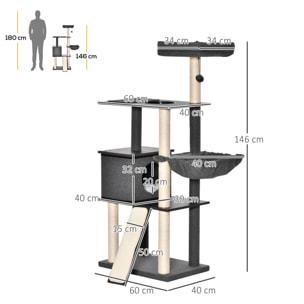 Árbol para Gatos con Cueva de Fieltro Extraíble y Postes Rascadores 60x40x146 cm