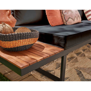 Yulara - salon de jardin en bois et métal - 5 places - coussins gris - Noir / Bois / Beige