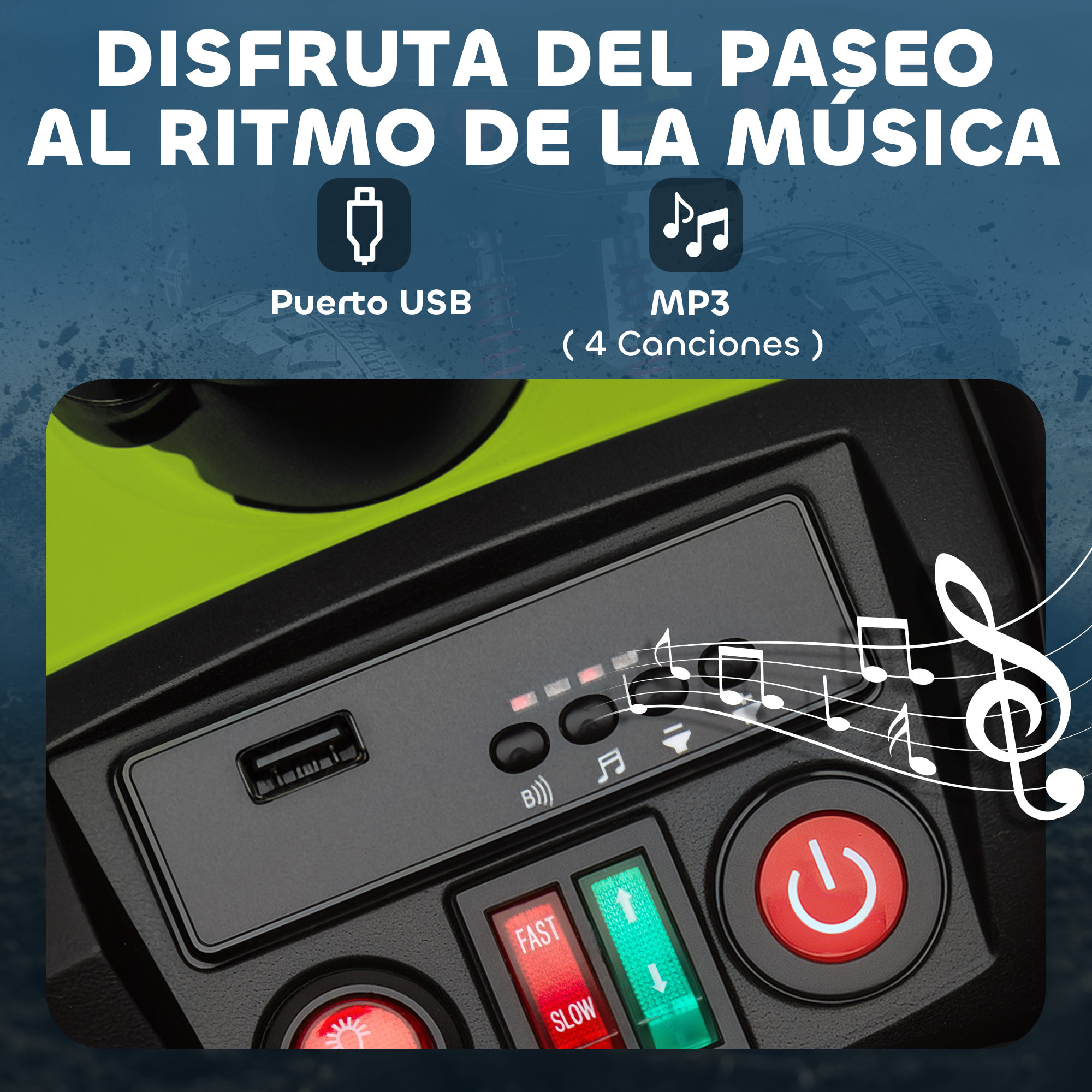 Quad Eléctrico para Niños 24V, Quad para Niños de 3-8 Años de 2 Plazas, con 2 Motores, Velocidad hasta 6,5 km/h, Ruedas con Suspensión, Faros, Bocina, Música, USB, Verde