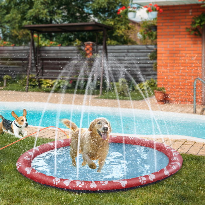 Splash Pad para Mascotas Tapete de Juegos de Agua Redondo Ø170 cm Almohadilla de Aspersor con Bonito Estampado y Superficie Antideslizante para Perros Rojo y Azul