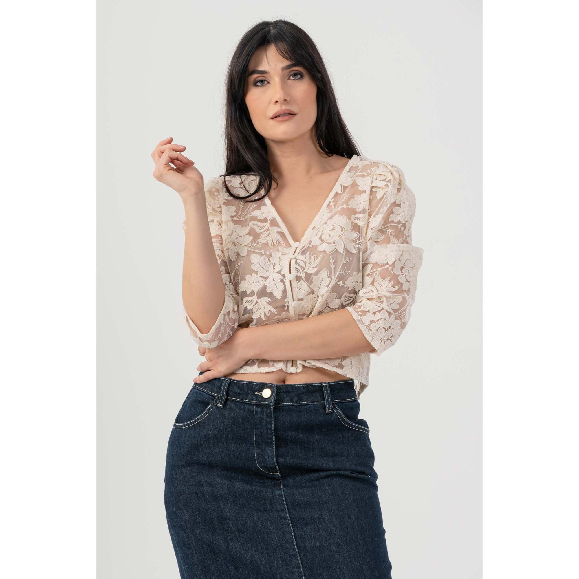 Kocca - Maglia in pizzo ricamato Donna