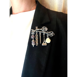 Collar largo Key Club charms pendant en plata chapado 10µ