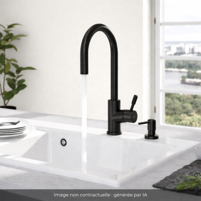 Robinet cuisine Umbrella flex + Distributeur de savon Noir mat