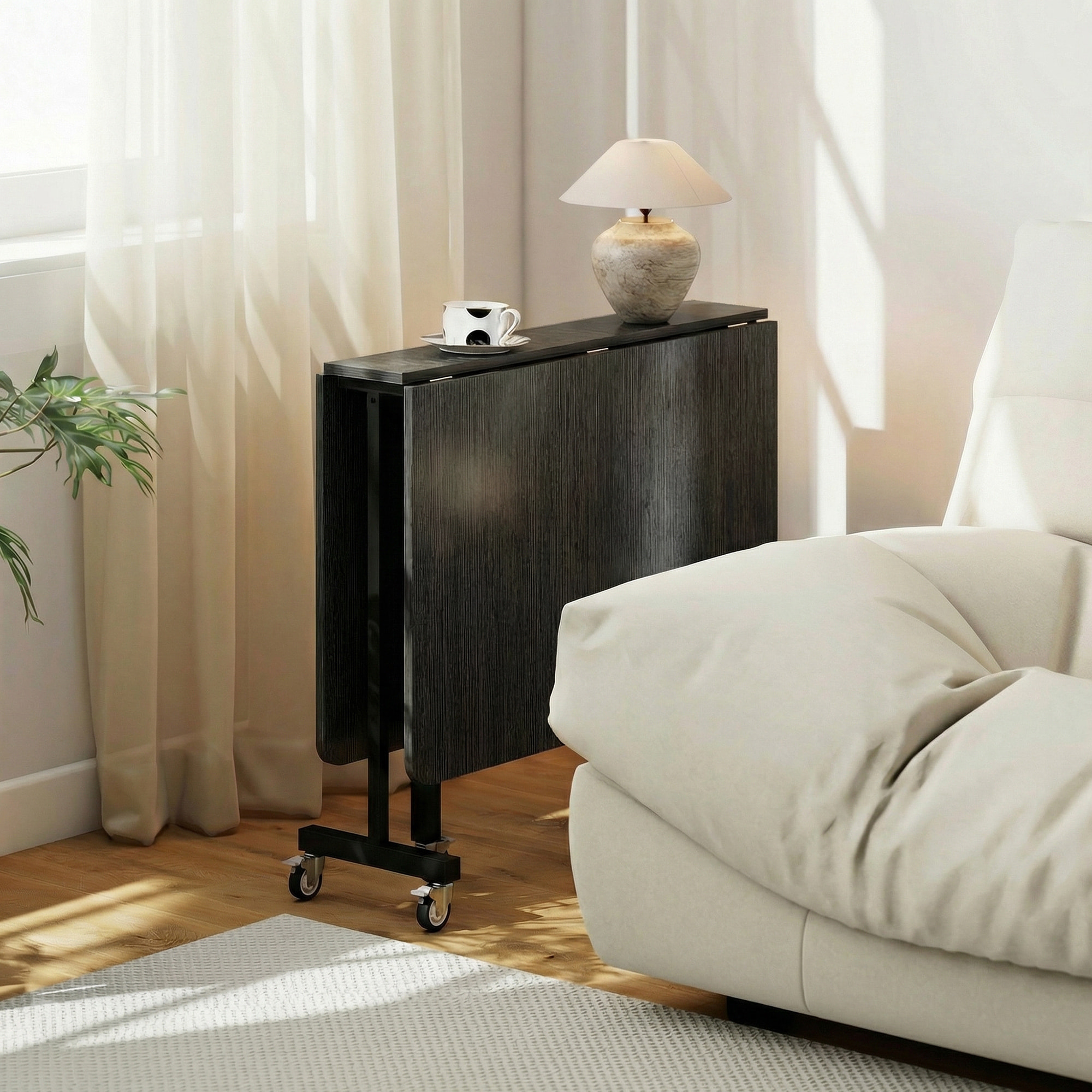 Mesa Plegable de Comedor para 4-6 Personas Mesa de Cocina Plegable con Ruedas y Alas Abatibles para Cocina Salón 120x80x73 cm Negro