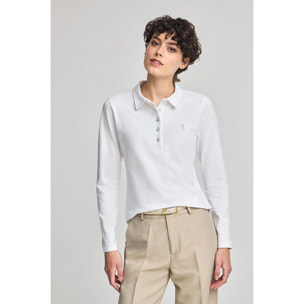 Polo bianca a maniche lunghe in cotone con ricamo Rigby Best