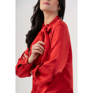 Kocca - Blusa elegante con fiocco al collo Donna, Tinta unita, Girocollo