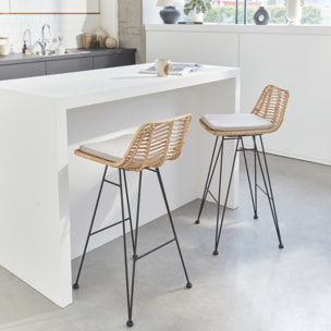 Tabouret de bar métal et rotin 67cm (lot de 2) CAHYA