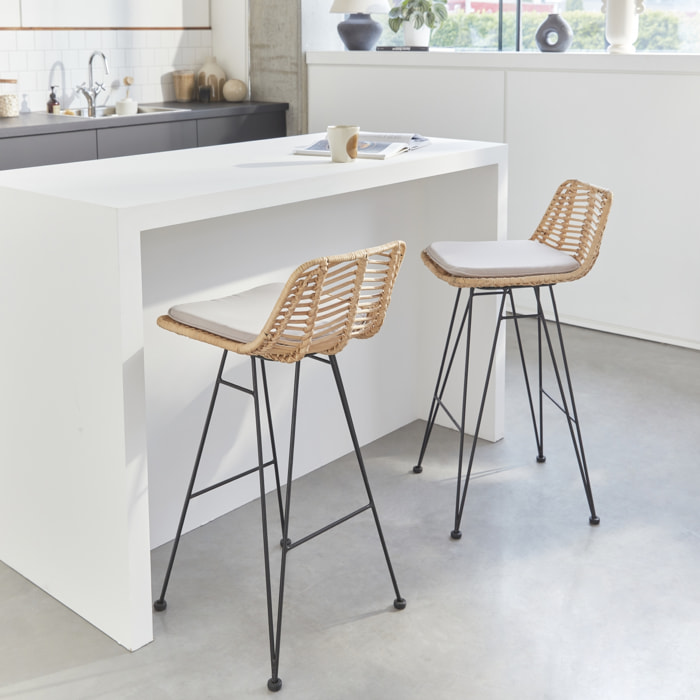 Tabouret de bar métal et rotin 67cm (lot de 2) CAHYA