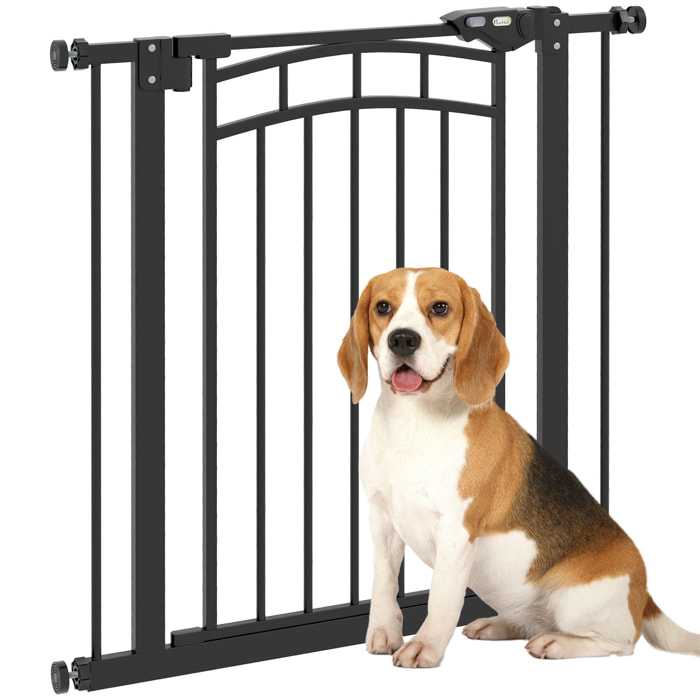 Barrière de sécurité pour chien extensible 74-80 cm, double verrouillage, fermeture automatique, barrière d'escalier à fixation par pression sans percer, hauteur 76 cm, noir