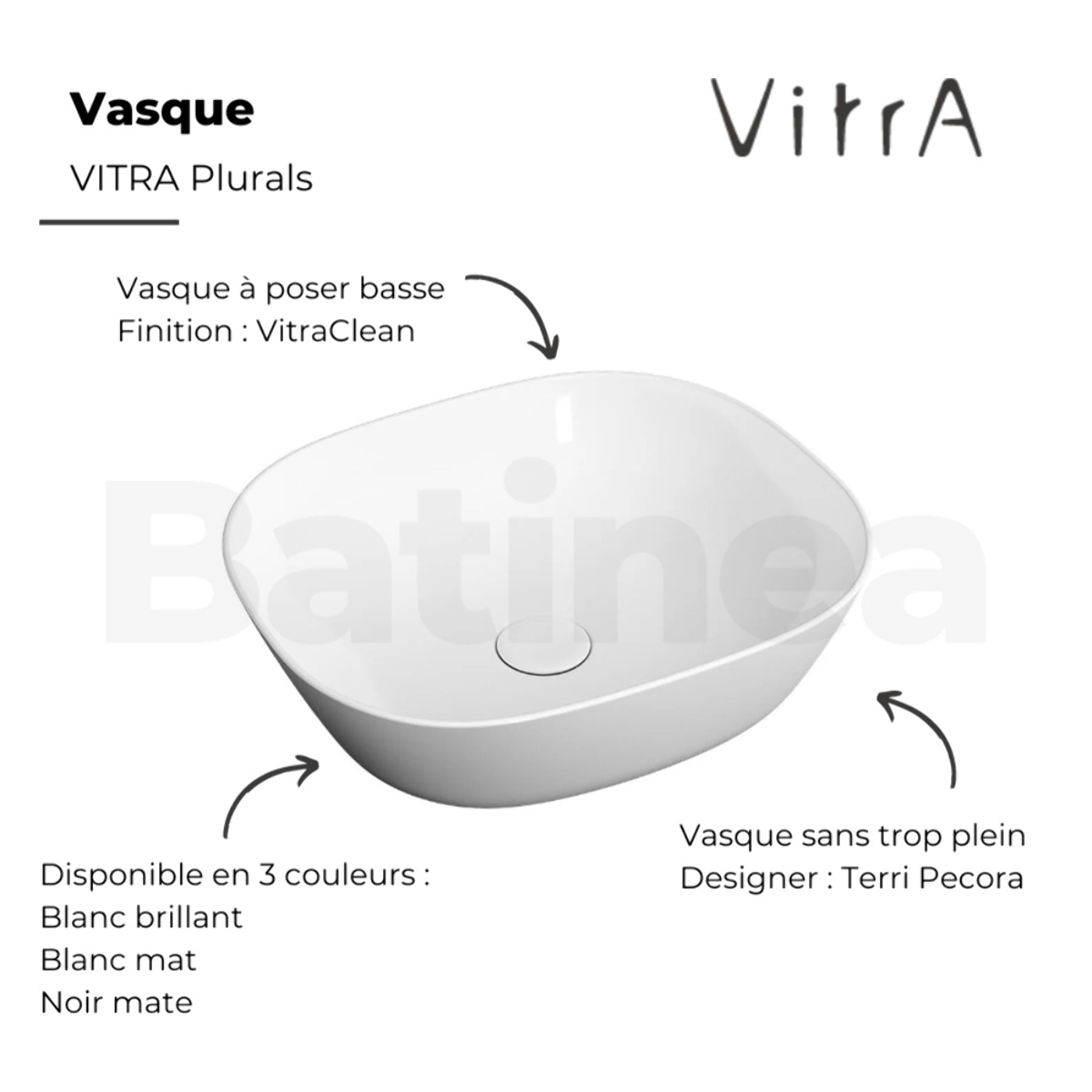 Vasque à poser basse VITRA Plurals noir mat