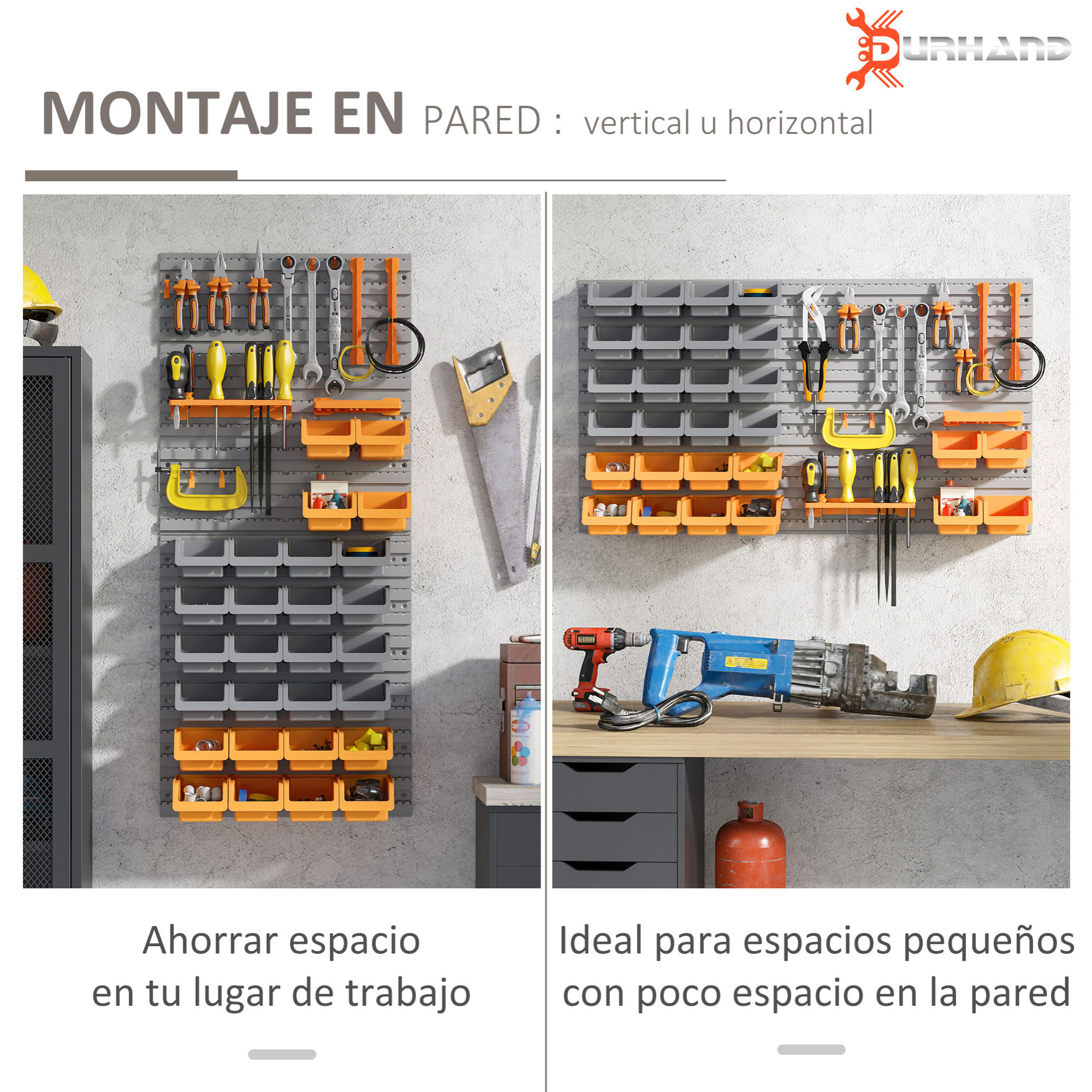 Organizador de Herramientas de Pared de 44 Piezas 95x54 cm Estantería de Pared para Herramientas con 28 Cajas Apilables y Diferentes Ganchos Gris y Naranja