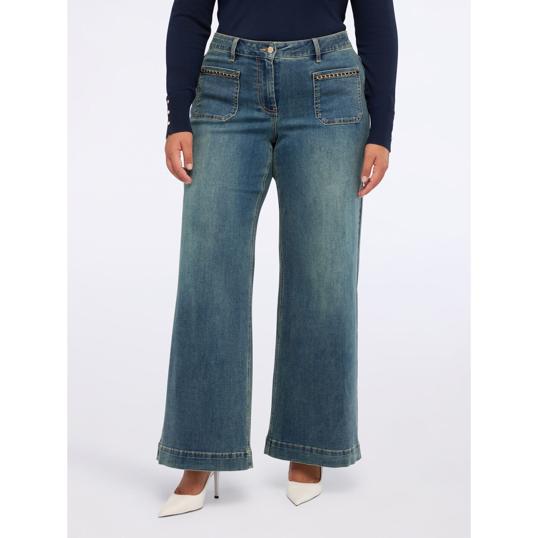 Fiorella Rubino - Jeans de pierna ancha con efecto desgastado - Azul