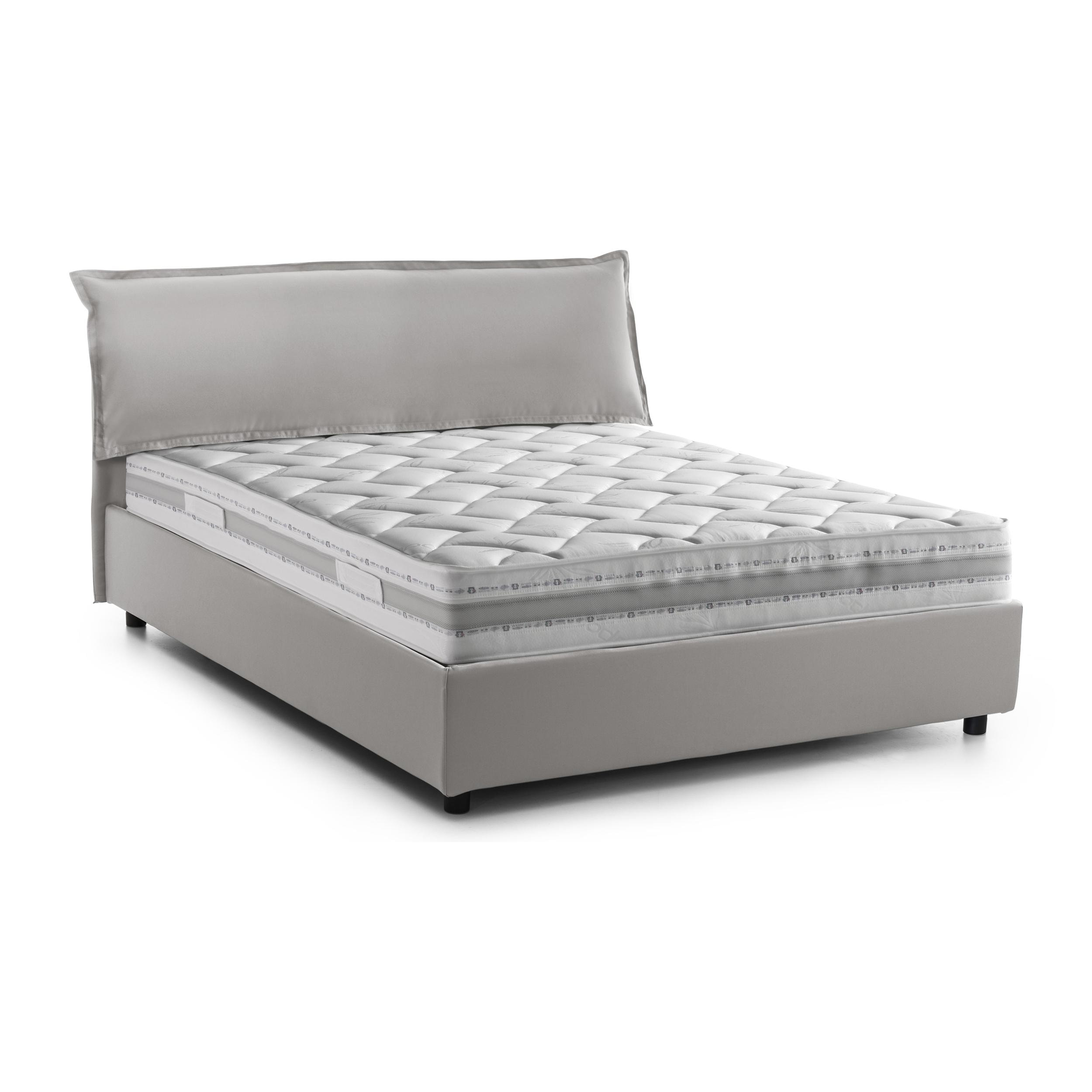 Letto matrimoniale Clodovea, Letto contenitore sfoderabile con testiera e giroletto contenitore imbottiti, 100% Made in Italy, con materasso 160x190 Cm incluso, Grigio