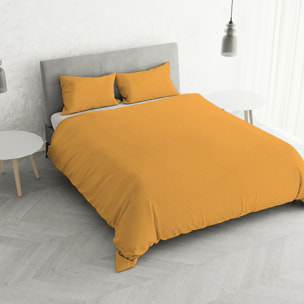 PARURE COPRIPIUMINO SATIN STRIPES, 100% Raso di Poliestere, Made in Italy, No Stiro - ARANCIONE