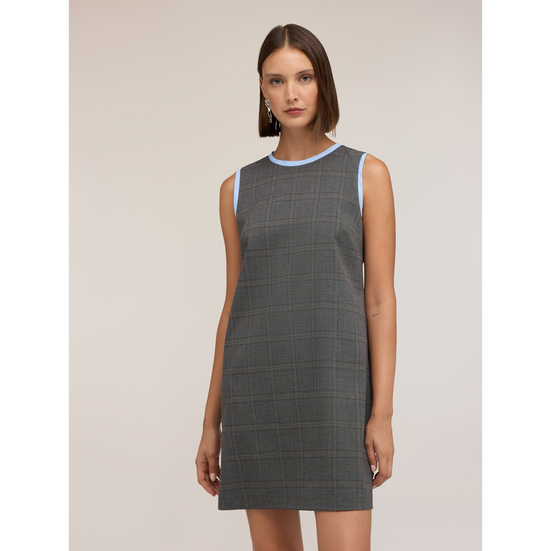 Motivi - Vestito fantasia check con bordo a contrasto - Grigio