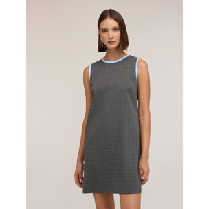 Motivi - Vestito fantasia check con bordo a contrasto - Grigio