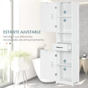 kleankin Columna de Baño Mueble Auxiliar de Baño con 2 Puertas 1 Cajón Estante Abierto y Estantes Ajustables Antivuelco 40x30x164 cm Blanco