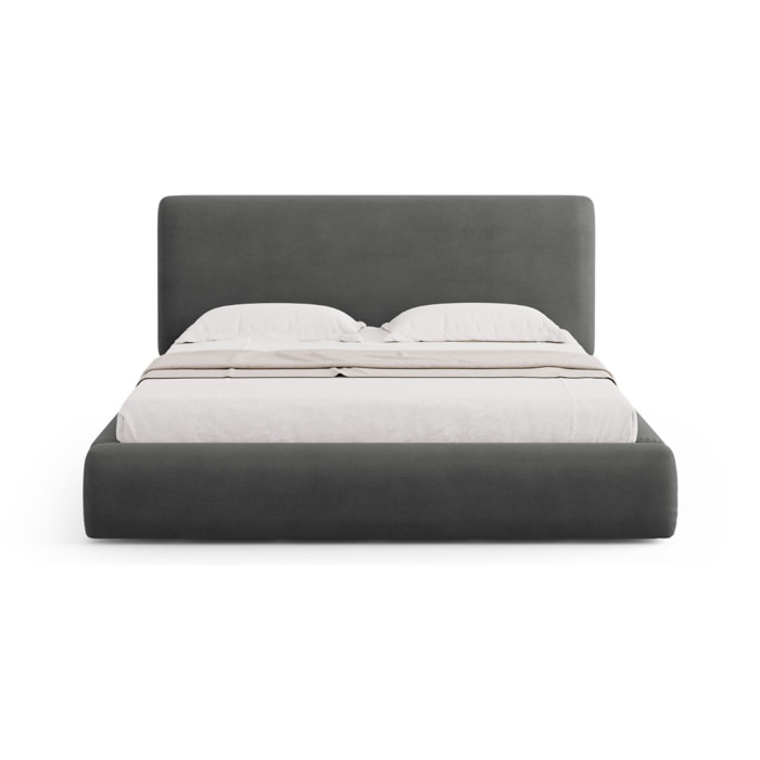 Lit coffre avec tête de lit "Colonel" 200x200cm en chenille gris foncé