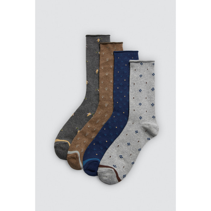 Confezione da 4 calzini alti stampati senza risvolto