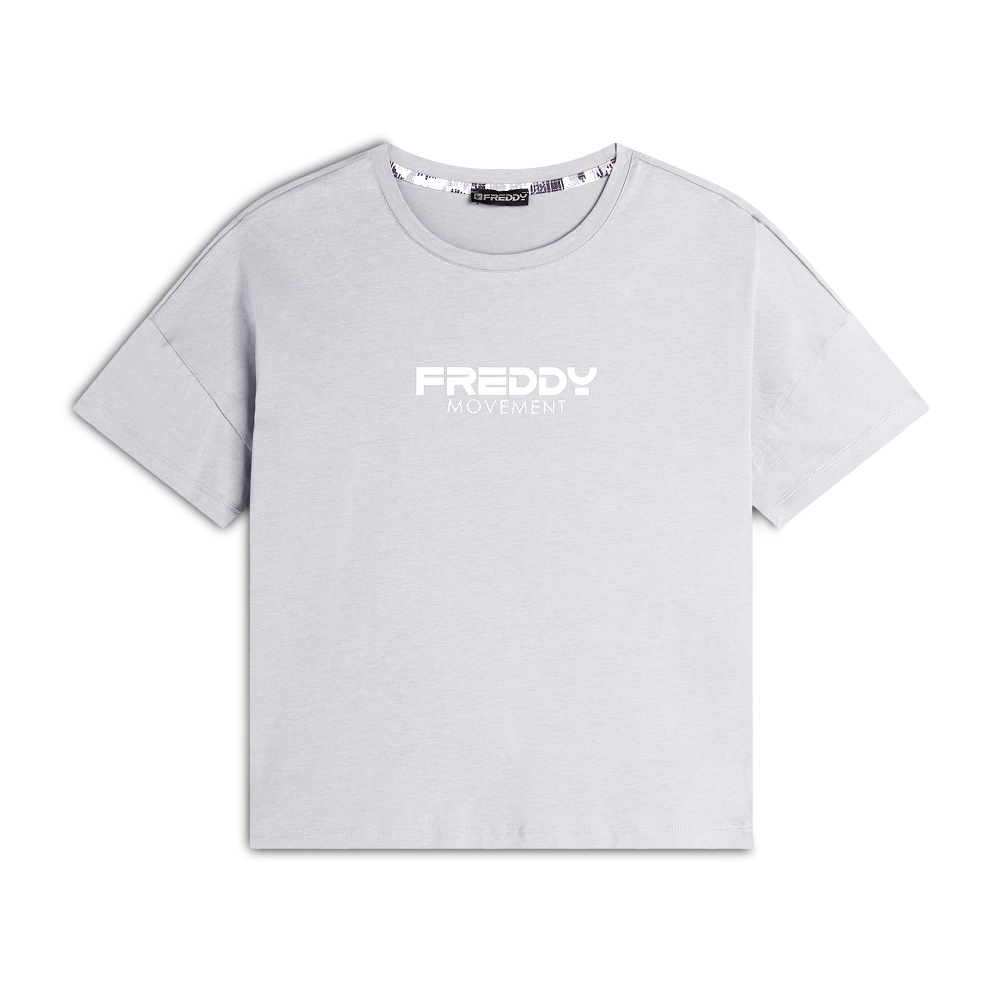 T-shirt donna comfort fit corta con stampa e spacchi