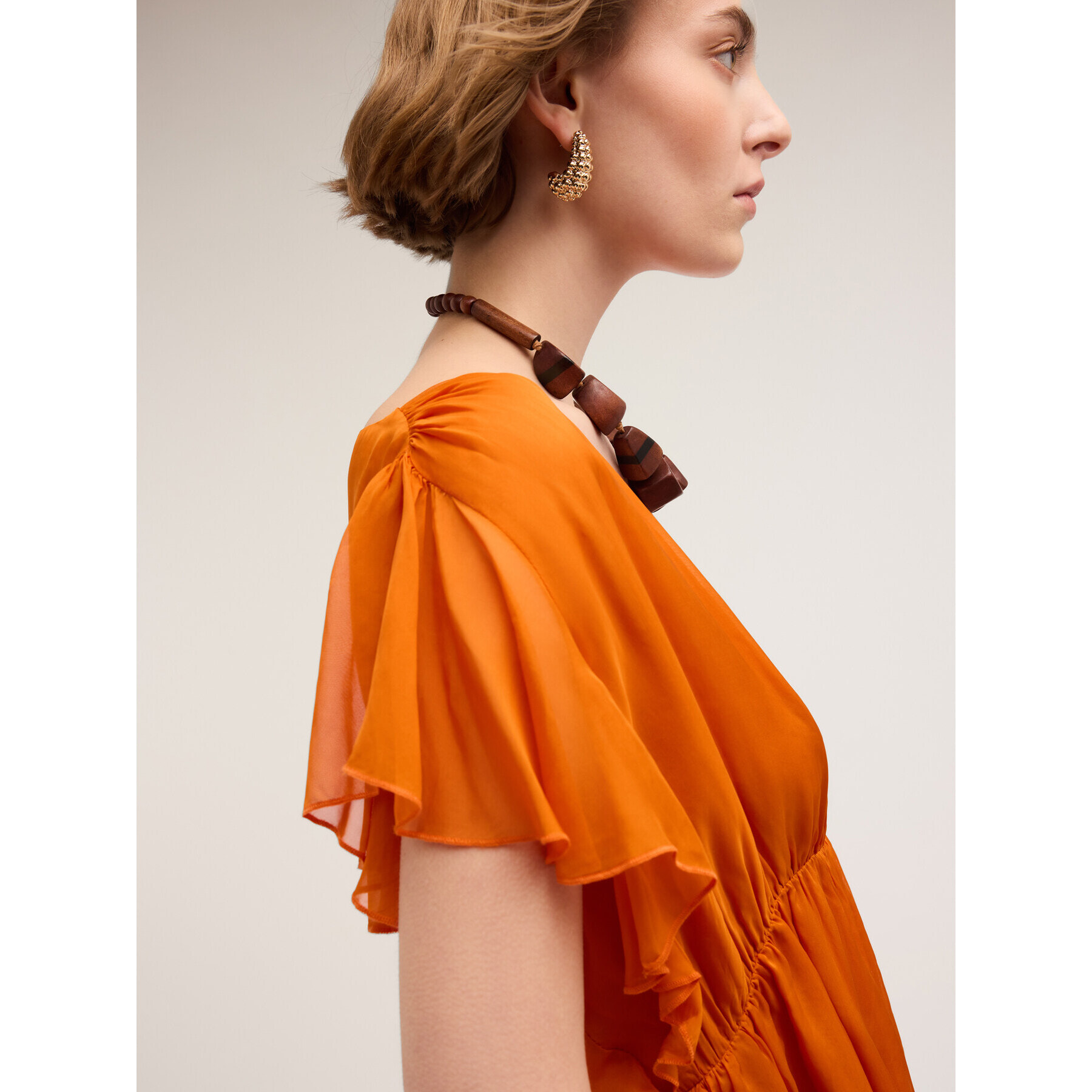Motivi - Blusa con fruncidos y volantes - Naranja sol