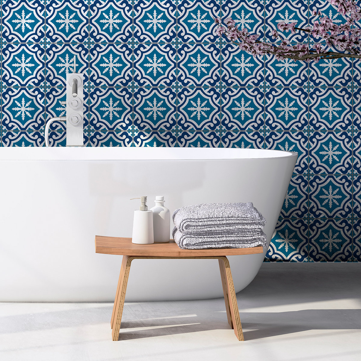 Stickers muraux - Sticker Mural Carrelage adhésif Cuisine Salle de Bain - 30 STICKERS CARREAUX DE CIMENT AZULEJOS ALISSA
