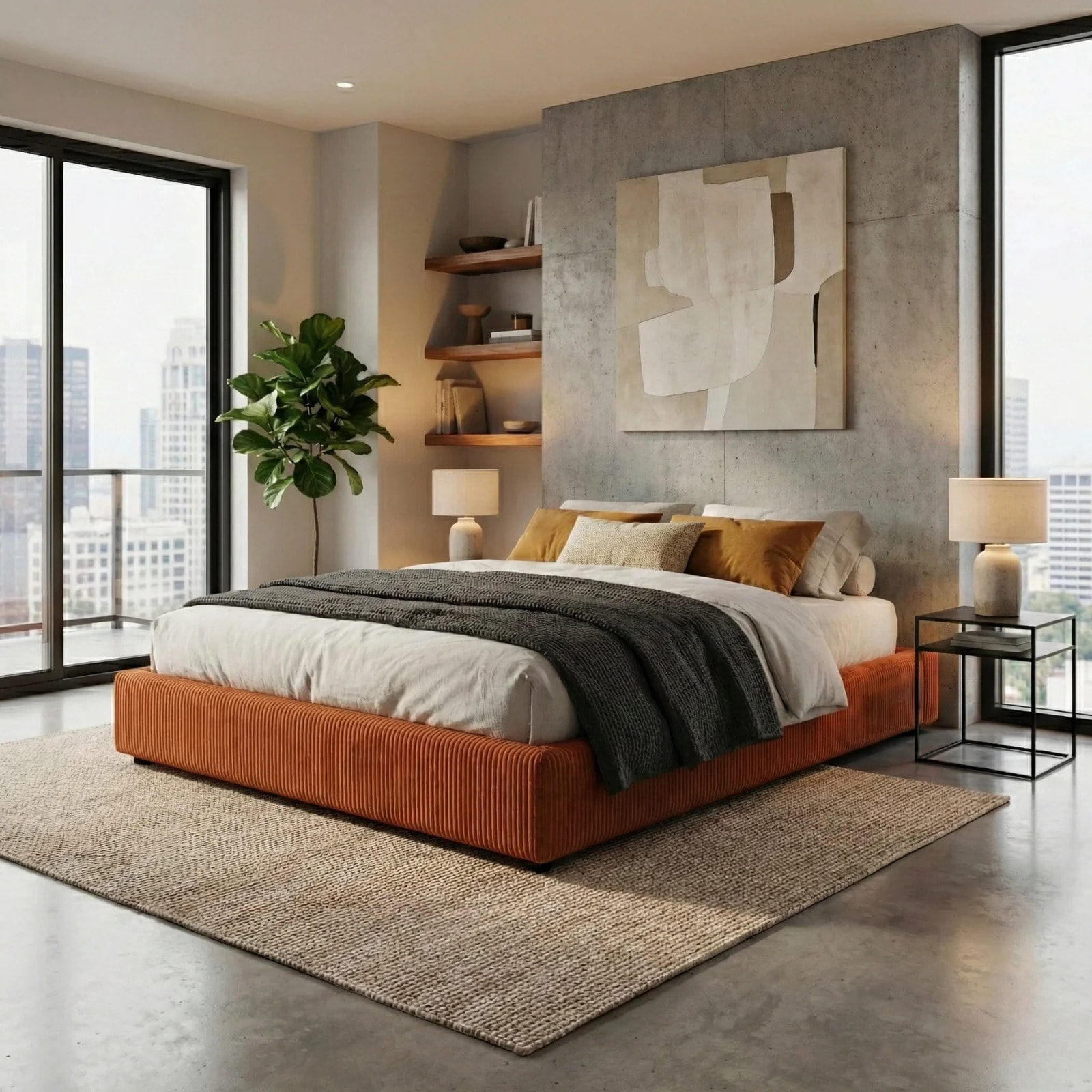 Lit coffre Cancun | Espace de Stockage jusqu'à 900 L | Robuste et Large Angle d’Ouverture | Velours Côtelé | Terracotta