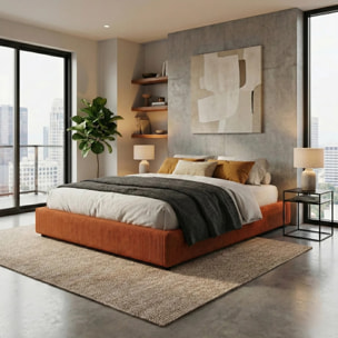 Lit coffre Cancun | Espace de Stockage jusqu'à 900 L | Robuste et Large Angle d’Ouverture | Velours Côtelé | Terracotta