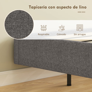 Somier Flotante 160x200 cm con Luces LED, Estructura de Cama, Tapizado en Lino, Láminas de Madera, Silencioso, Fácil de Montar, Gris