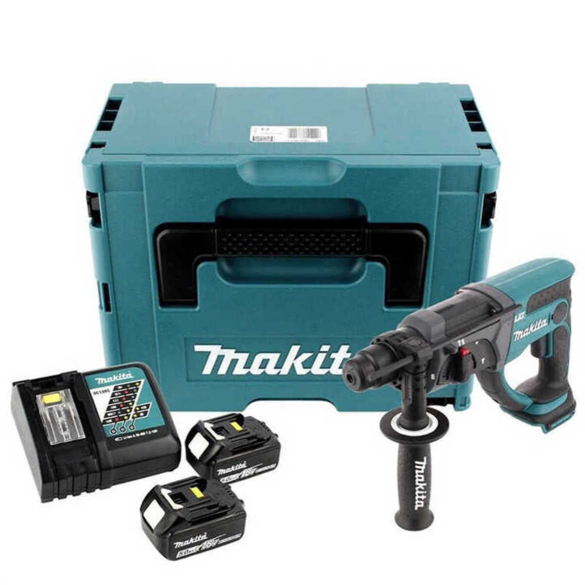 Martillo perforador SDS-Plus 18 V Li-Ion 5 Ah 20 mm MAKITA - 2 baterías, cargador, maletín - DHR202RTJ