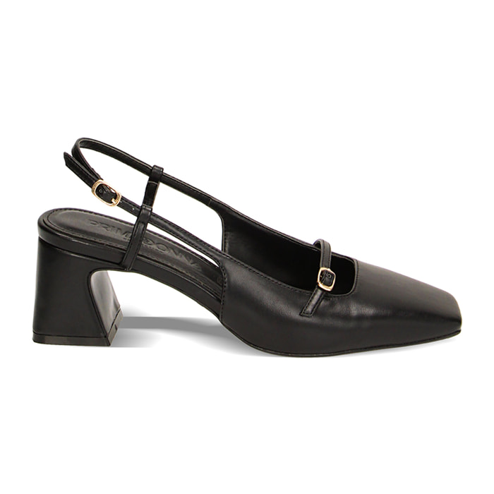 Décolleté slingback nere, tacco 5,8 cm