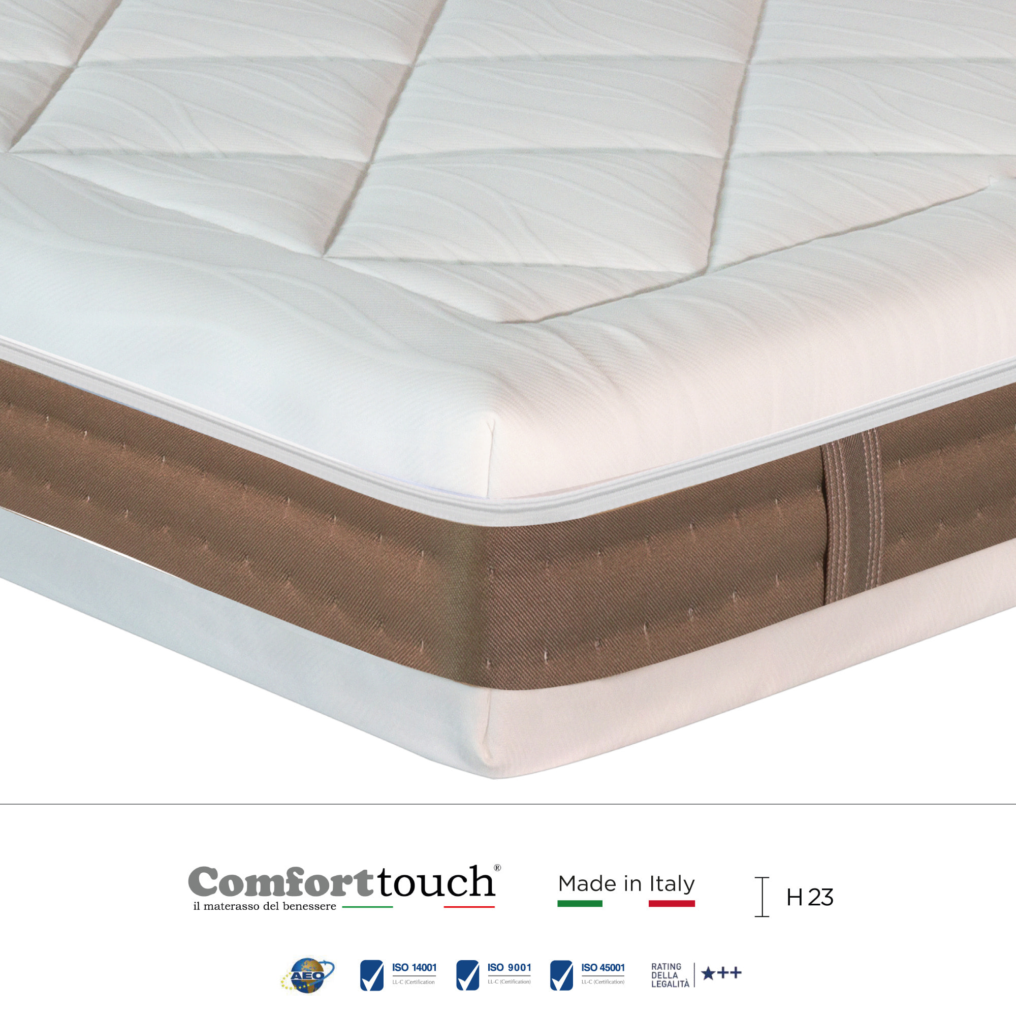 "Sun" H23 cm 90x200 guanciale Memory OMAGGIO sfoderabile Memory Foam a tre strati