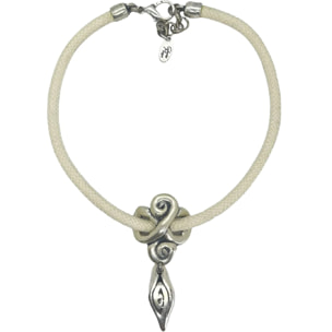 Collar Nautilus en plata chapado y cordón crema