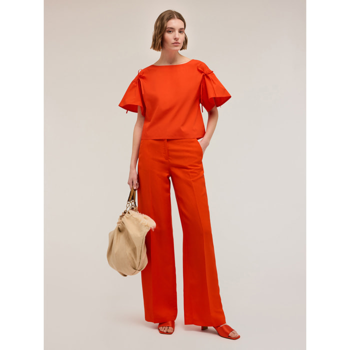 Motivi - Blusa con coulisse sulle maniche - Rosso