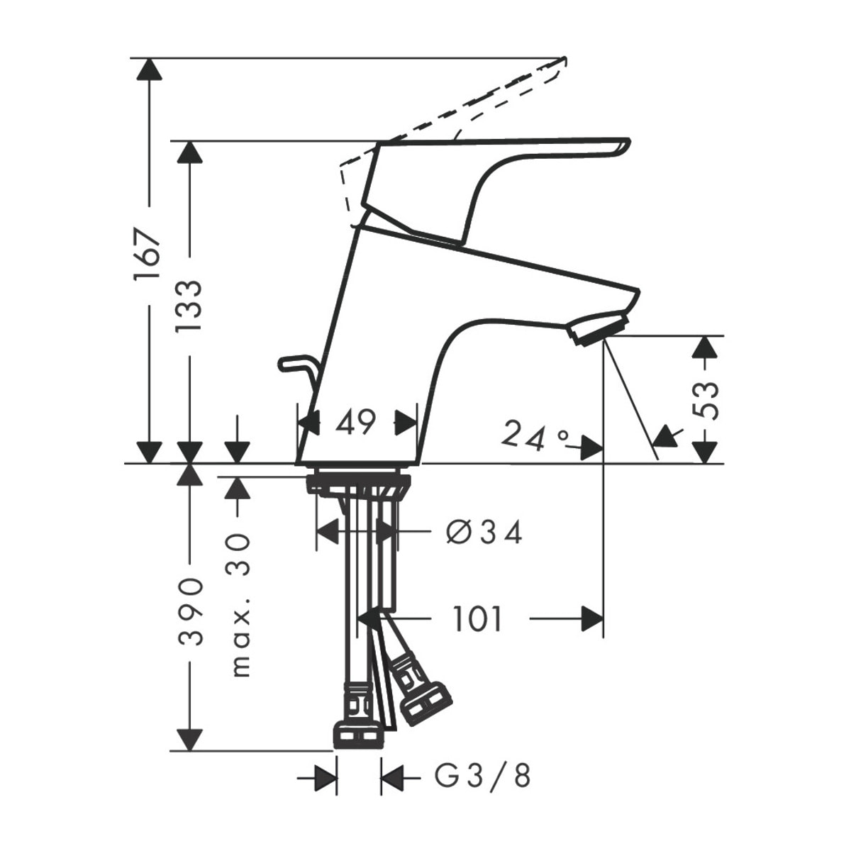 Mitigeur lavabo Focus 70 CH3 CoolStart avec tirette et vidage
