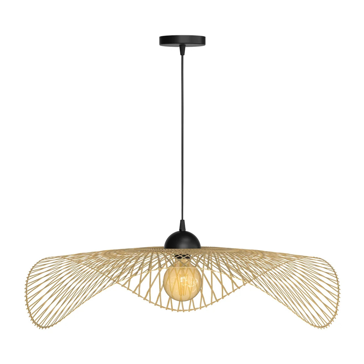 Suspension D75 cm en bambou avec fil noir - Jipi