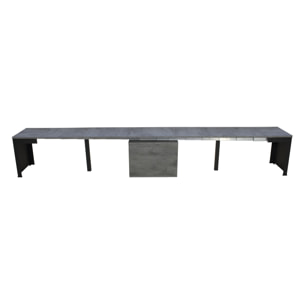 Banc extensible 55x40/305 cm Walk Gris Béton rallonges internes cadre Anthracite