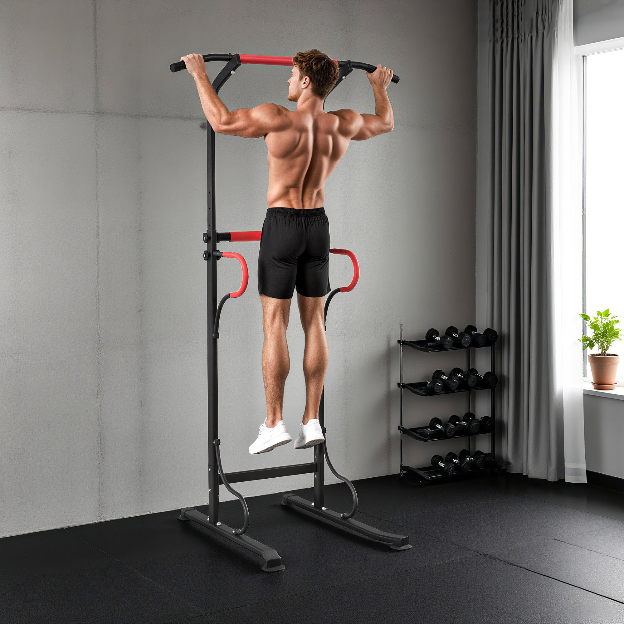 Barra de Dominadas Altura Regulable, Estación de Fondos Resistente para Gimnasio en Casa, Máquina Dominadas Multifuncional, para Entrenamiento de Fuerza