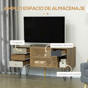 Mueble de TV con Estantes de Almacenamiento 4 Cajones y Patas de Metal Mesa para TV de Salón para Televisores de hasta 50 Pulgadas para Dormitorio 120x39x64 cm Marrón