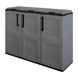 Pattumiera Arko, Cestino portarifiuti, Bidone per raccolta differenziata a 3 ante, 100% Made in Italy, 102x37h84 cm, Grigio e Nero, Finitura quadri