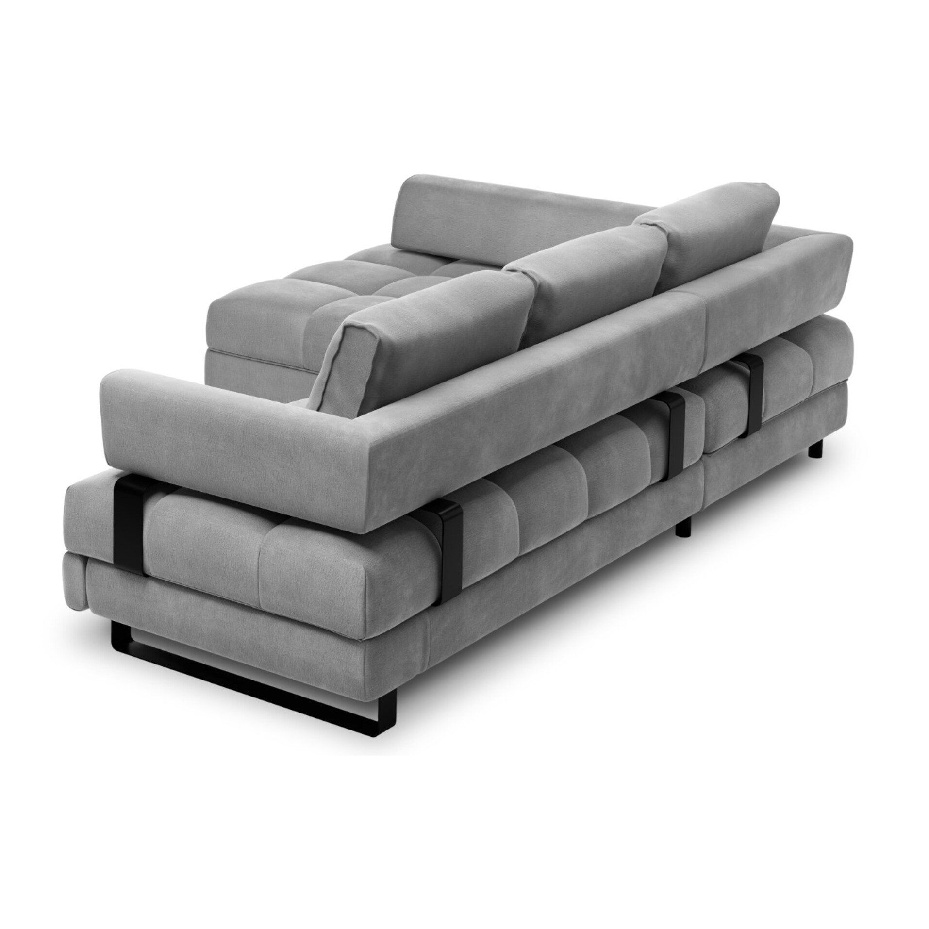 Canapé d'angle gauche convertible avec coffre de rangement "Clinton" 5 places en velours gris clair