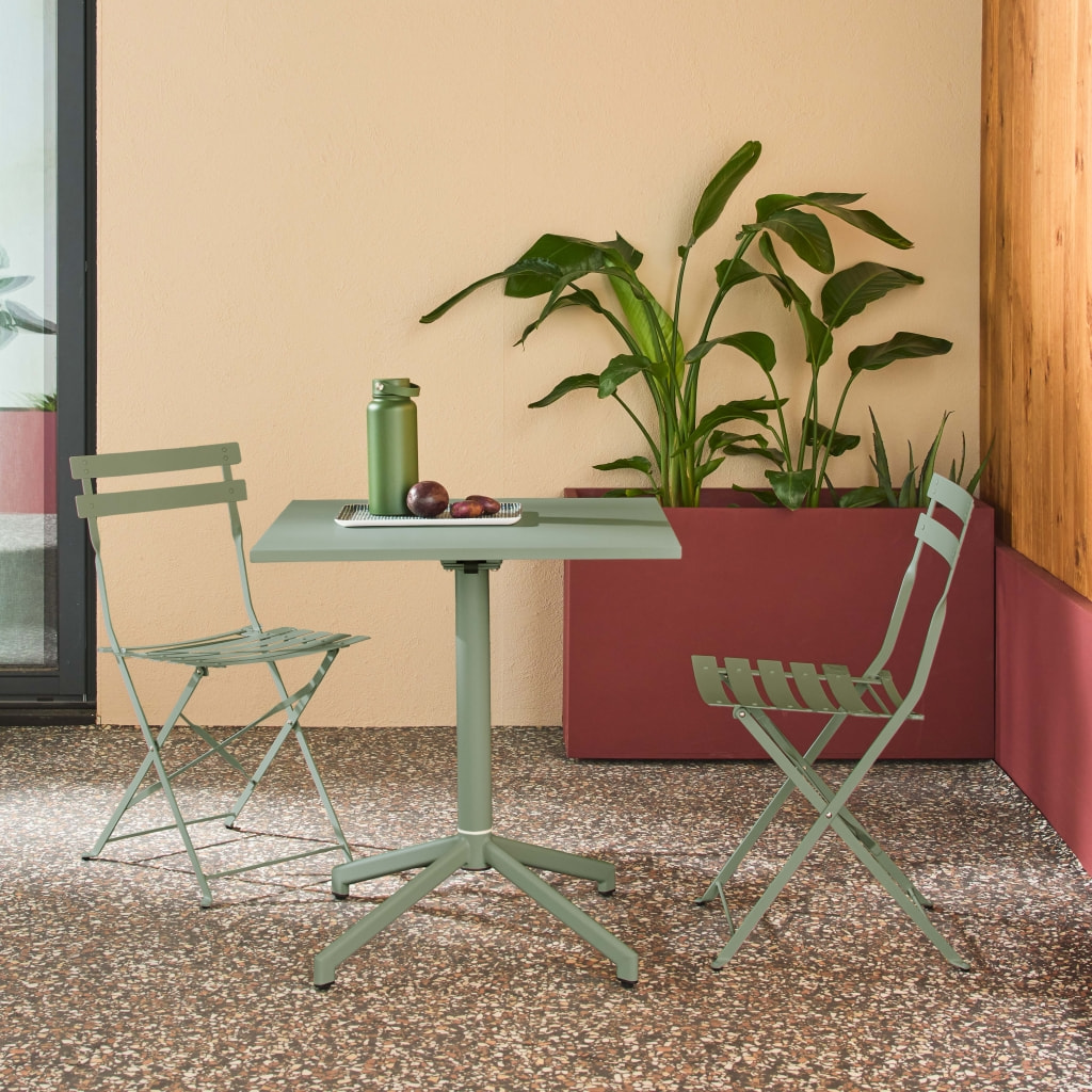 Table de jardin bistrot pliante métal + 2 assises EMILIA + CHIARA