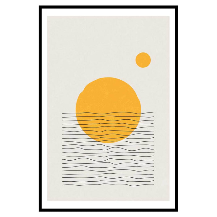Affiche encadrée soleil abstrait minimaliste Affiche + cadre en métal - Noir